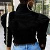 Fashion Women's Solid Button Wear Out Long Puff Sleeve Denim Jacket Coat