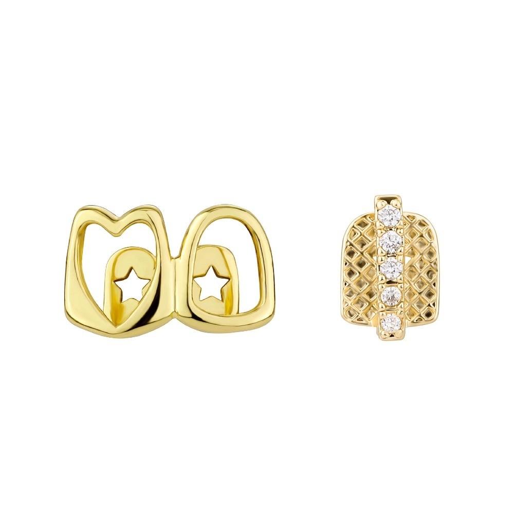 1/2pcs Gold Color Hollow Heart Tooth Grillz Rhinestone Dental Grills Party Cosplay