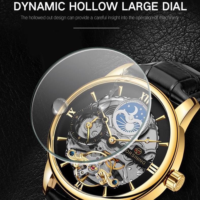 Forsining Men's Fashion Casual Hollow Moon Phase Automatic Mechanical Watch SLZe229-w