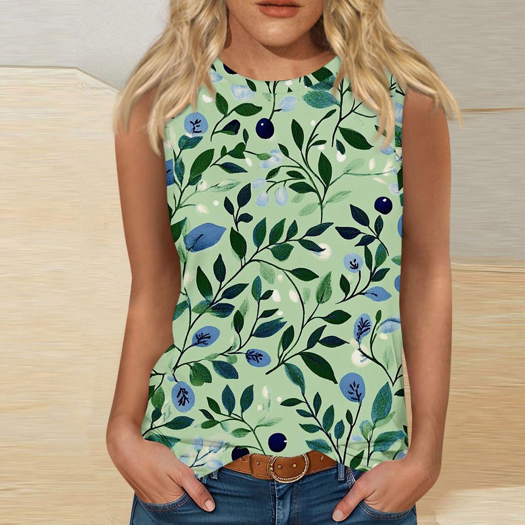Women's Casual Round Neck Printed Sleeveless Vest Tops Vest