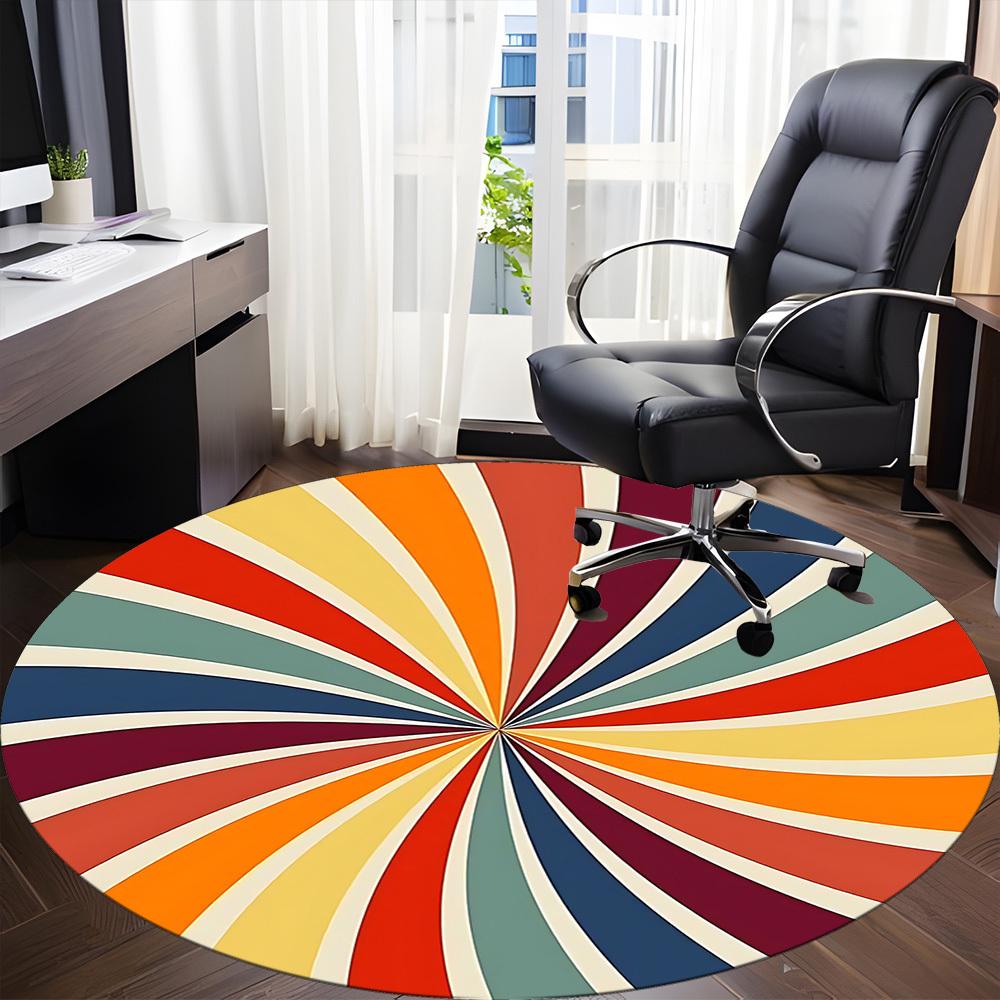 1PC Sunburst Pattern Color Wheel Office Round Area Rug, Mat Suitable For Office, Under Office Chairs Bedroom Living Room Home Decor, Room Deco