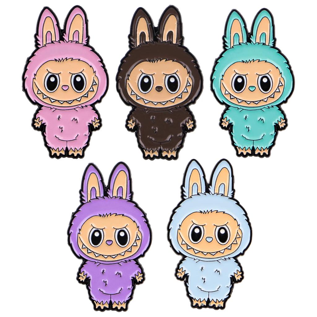 New 5 PCS Cartoon Monster Enamel Pin Anime Badges On Backpack Brooches for Women Men Lapel Pins Cosplay Accessories Party Gifts Labubu