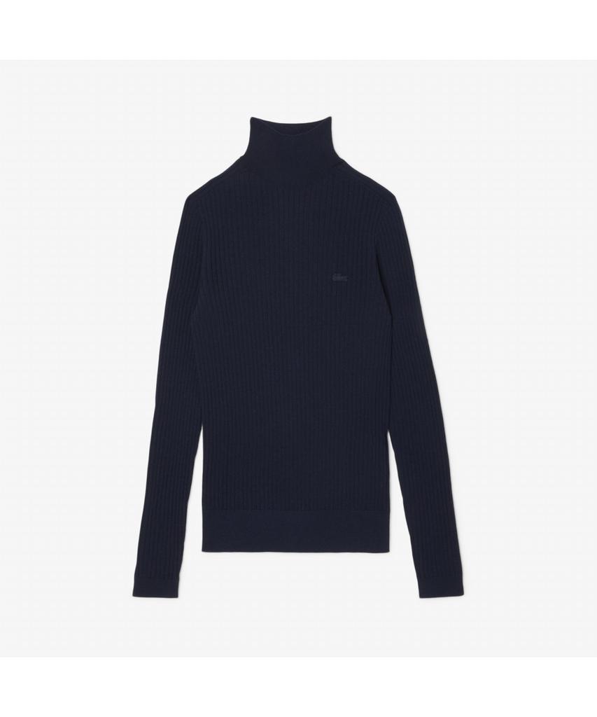 LACOSTE Women'S Ribbed Merino Wool Mock Neck Sweater Af4189-55N 166