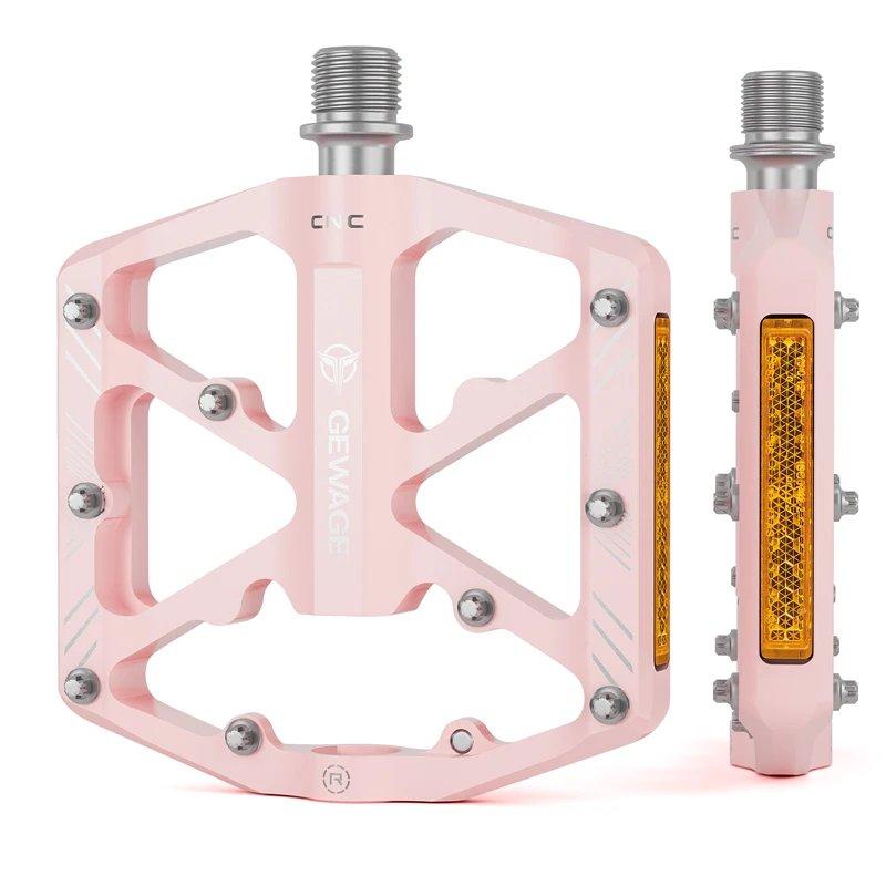 GEWAGE Aluminum Platform Pedals with Pins 3 Sealed Bearings MTB Pink