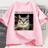 Ярость поглощает меня Футболка с мемом «Глупый уставившийся кот» Повседневные футболки с коротким рукавом Мужские и женские футболки с надписью «Любитель кошек» Большие размеры