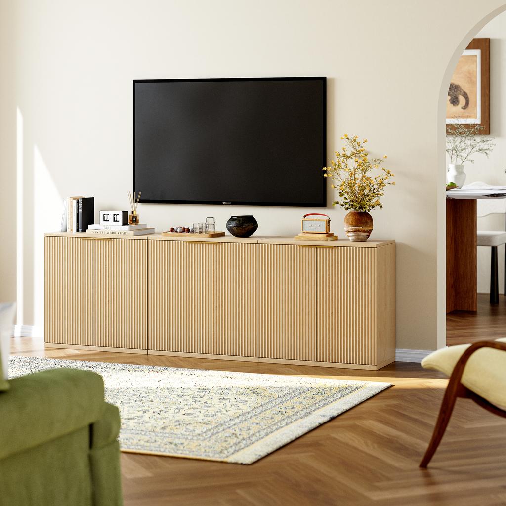 Modern Storage Cabinet with Pleated Front and Metal Handle, Multifunctional Sideboard for Living Room & Bedroom, Light Wood Decor, Oak, 60x30x70 cm
