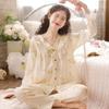 Cotton Pajamas for Women's Spring and Autumn Long Sleeved V-neck Home Wear, Wearing Postpartum Clothes Outside