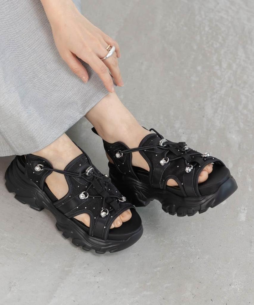 Спортивные сандалии с прозрачными вставками и украшениями PR35183 BLACK S
