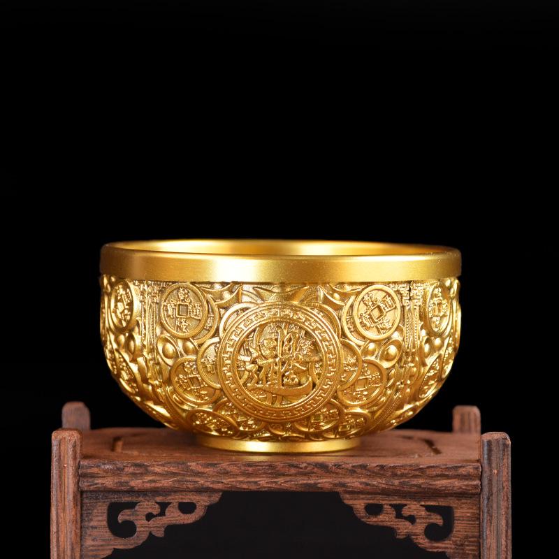 Hongda Brass Dragon & Phoenix Auspicious Copper Coin Bowl - Creative Home Ornament Gift