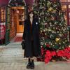 Women's 2023 Hepburn-Style Mid-Length Black Woolen Coat - Korean Winter Over-the-Knee, Thick, Loose Fit
