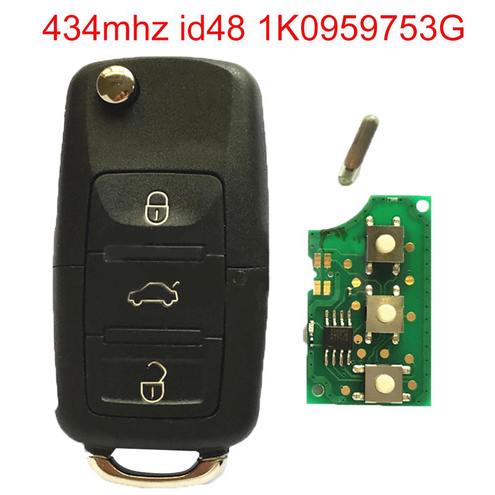 Автомобильный дистанционный брелок Vana 434 МГц с 3 кнопками 1K0959753G для VW Golf Touran