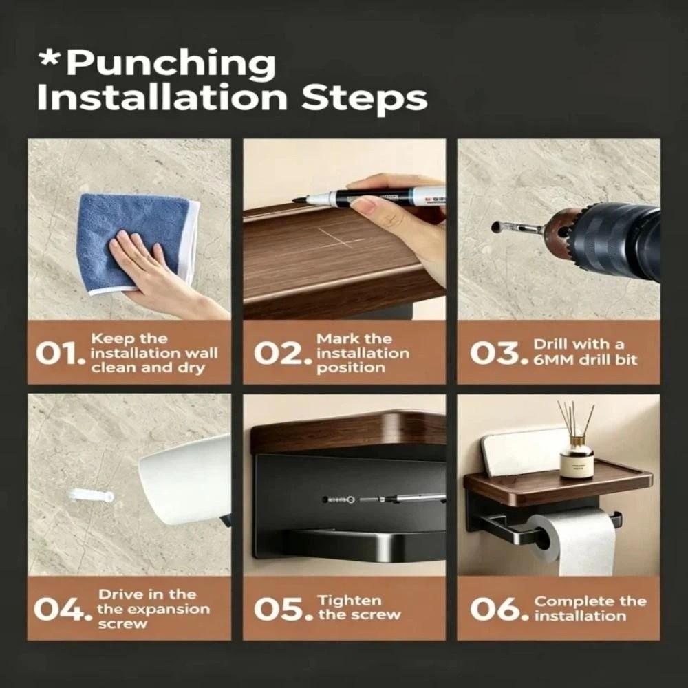 with Storage Tray Wall-Mounted Toilet Paper Holder Hanging Paper Towel Stand Bathroom Sink