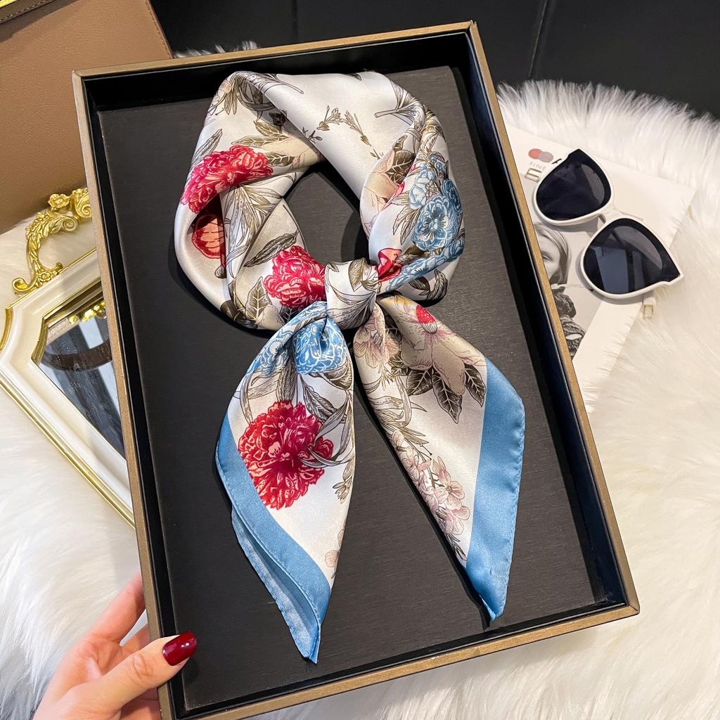 New Luxury Print 70*70cm Silk Square Scarf Women Soft Satin Hairband Neckerchief Tie Female Headband Foulard Bag Ribbon Gift