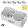 Set of 5 Double 2P+T Waterproof IP54 Sockets - Viko by Panasonic - Grey - NF