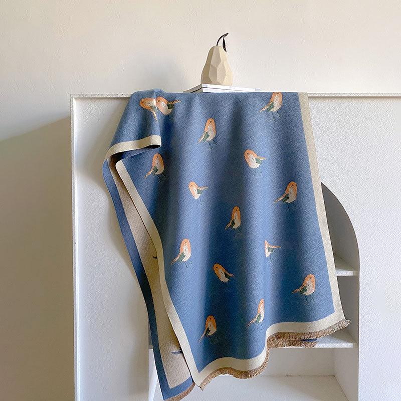 Scarf Women'S Imitation Cashmere Bird Air Conditioner Shawl With Thickened Warm Scarf