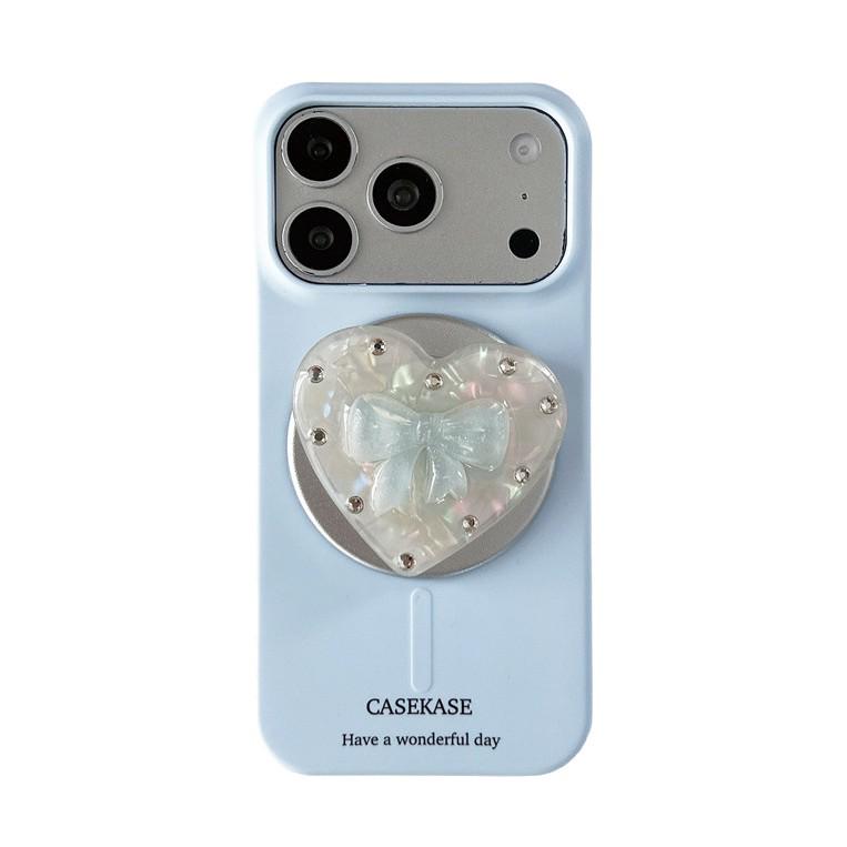 Магнитный чехол для телефона в форме сердца со стразами и бантом для iPhone 17/16 Pro Max/15 Pro