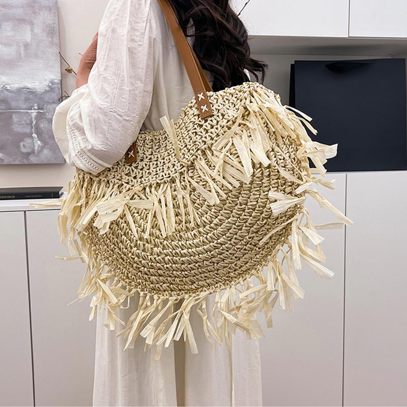 Женская стильная вязаная сумка через плечо с кисточкой, ажурная плетеная сумка, износостойкая пляжная сумка ручной работы, сумки-шопперы