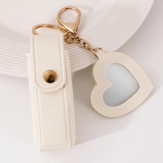 Lipstick Clip Keychain Pendant with Mirror Imitation Leather Lip Gloss Holder Heart-Shaped Pendant Alloy Key Ring