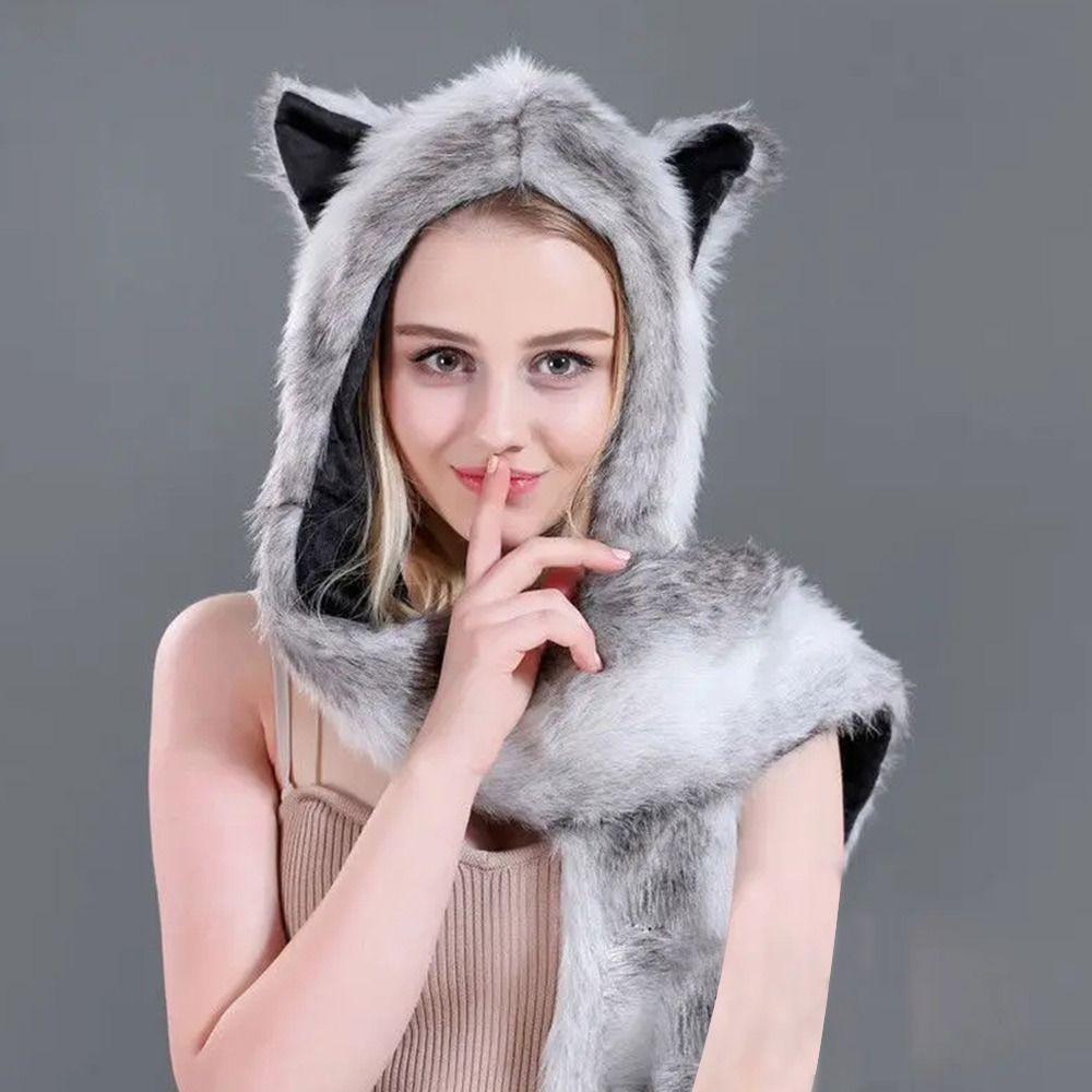 Теплая шапка-ушанка с изображением животных, теплая шапка, шарф, комплект, зимняя плюшевая шапка-бини для мужчин и женщин