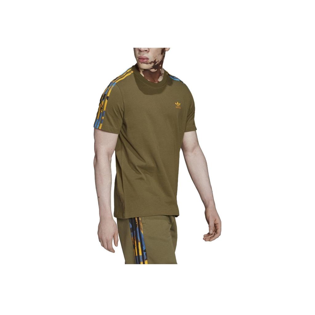 Adidas Оригинальная полосатая дышащая футболка с круглым вырезом и коротким рукавом, мужские топы, оливковый цвет HK2797