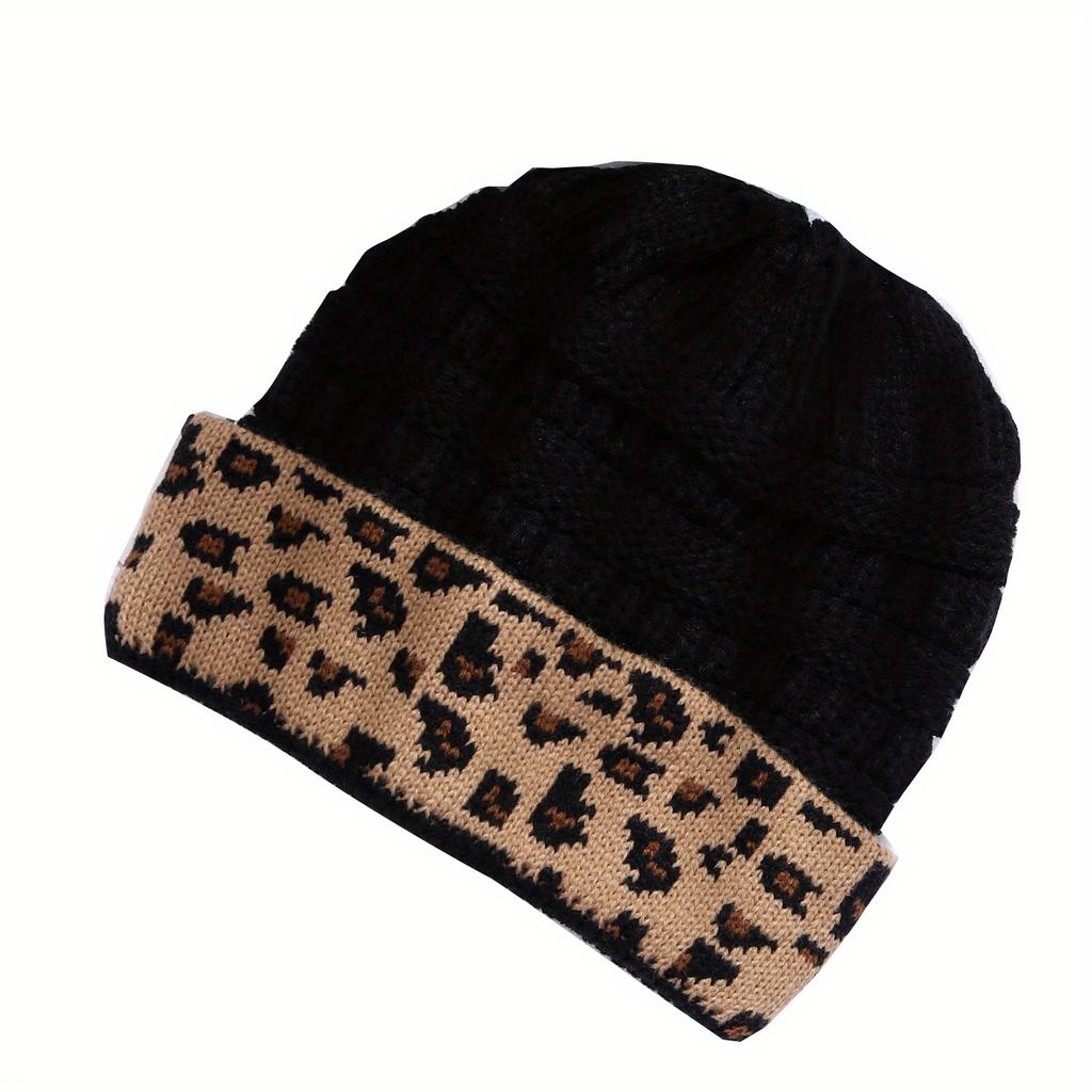 Зимняя вязаная шапка с леопардовым принтом, ветрозащитная повседневная модная теплая шапка-бини в стиле хип-хоп, эластичная переносная зимняя шапка