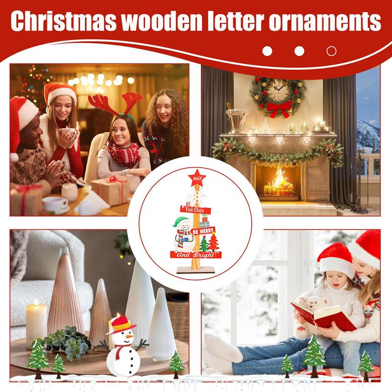 Рождественские деревянные украшения для стола Настольная рождественская елка со словами Рождественские настольные украшения с устойчивым основанием для дома