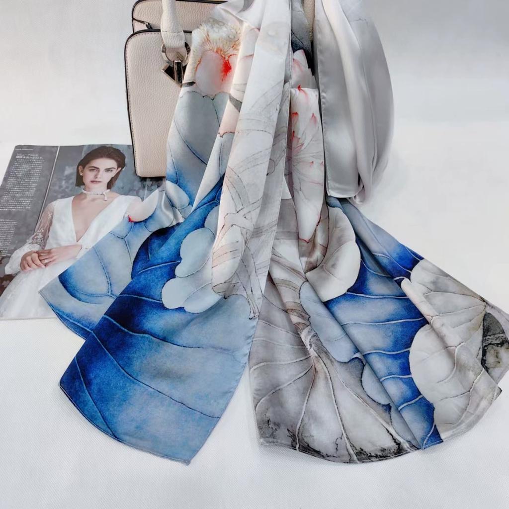 Высокое качество 100% шелковый шарф шаль хиджаб обертывание женский цветочный весна лето пляж шелковые шарфы