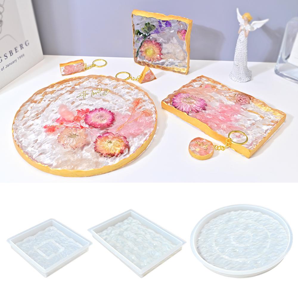 DM1098 DIY Water Ripple Coaster Silicone Molds Geometric Round Storage Resin Tray Mold for Casting Candle Holder Base Decorative