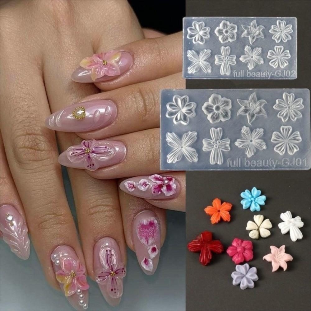 Pink Floral Shape Silicone Nail Mold Transparent 3D Nail Mold New Flower Nail Mold Nail Carving