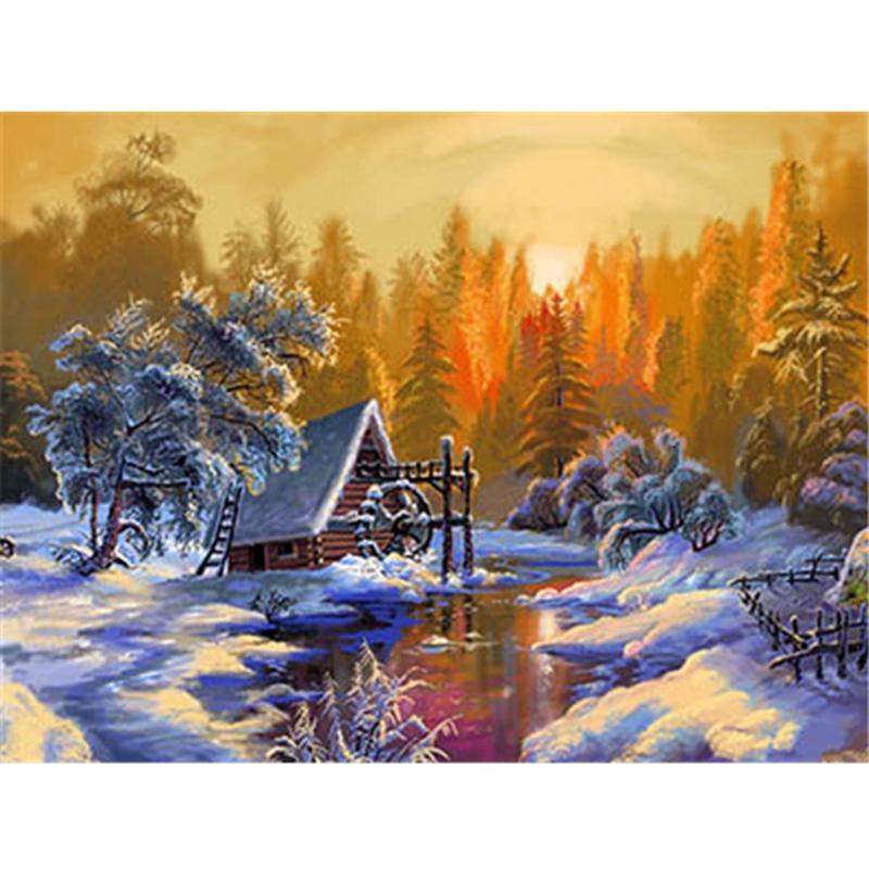 Winter Snow Landscape DIY 5D Diamond Painting Full Round Resin Diamond Embroidery Rhinestones Mosaic Cross Stitch Home Decor