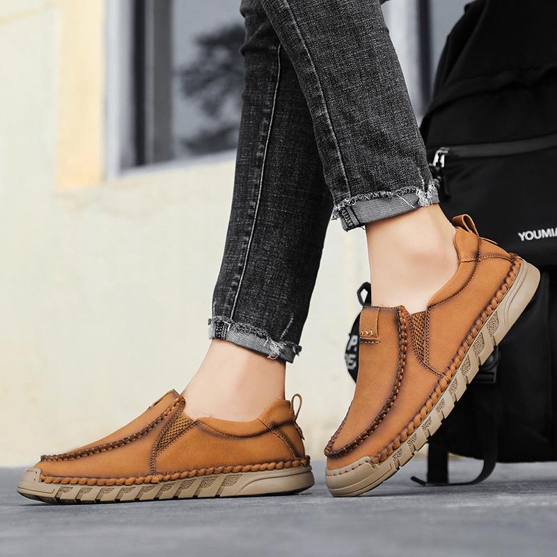 Новые мужские кожаные повседневные туфли, кожаные мокасины ручной работы, удобные мужские туфли, качественные мокасины на плоской подошве, мужские кроссовки