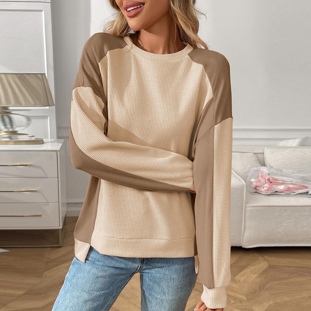 Женский повседневный худи с круглым вырезом, свободного кроя, контрастный, с длинными рукавами