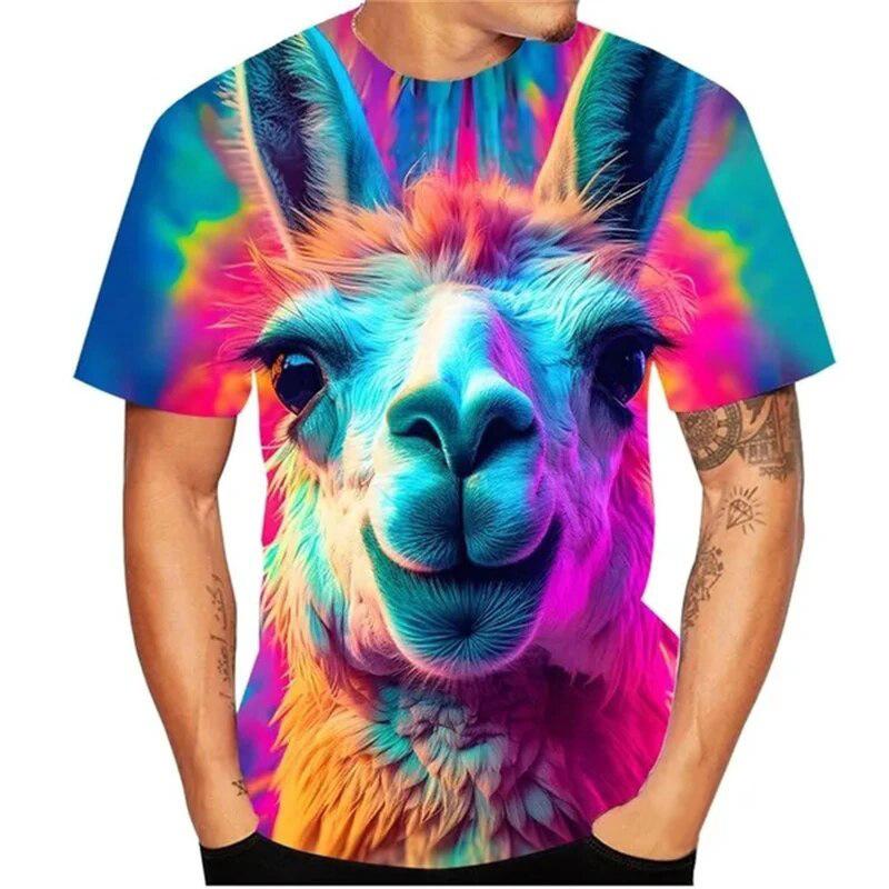 Alpaca Children's T-shirt with Interesting Animal Patterns Casual Loose Personalized Round Neck Short Sleeved Shirt