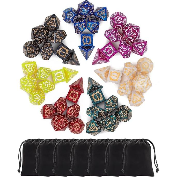 Good productPolyhedral Dice Set (35 Pieces) with Black Pouches, 5 Complete Double-Colors Dice Sets of D4 D6 D8 D10 D% D12 D20 Compatible with