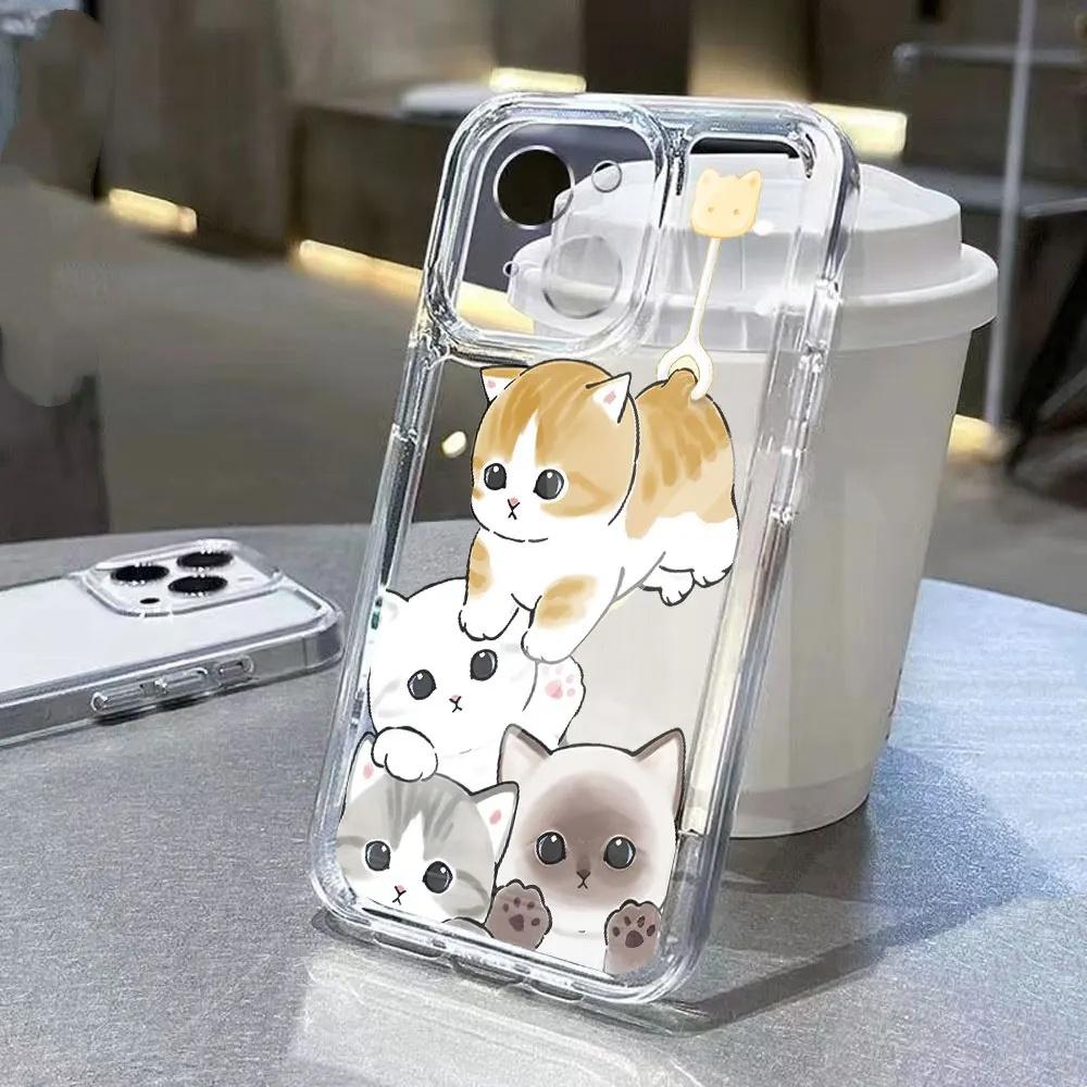 Милый кот TPU Прозрачный чехол для телефона Для IPhone 16 15 14 13 12 11 Pro Max 14pro 16pro 7 8 plus X XR XS Ударопрочный Мягкий чехол