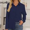 Solid Color Women's Spring/summer Fashion Lapel Long-sleeved Shirt Casual Button Style