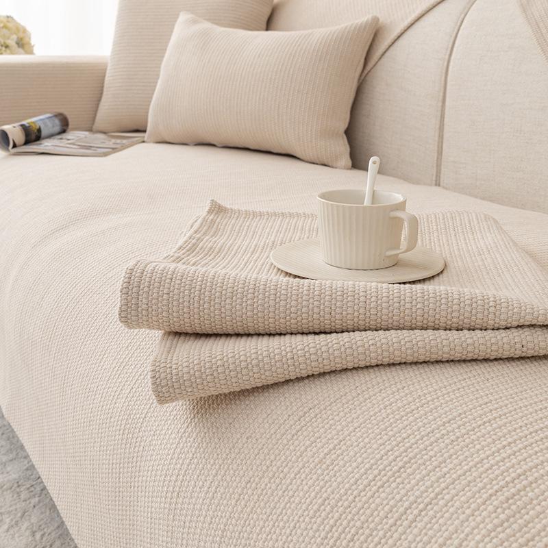 Хлопково-льняная подушка для дивана Four Seasons Универсальная нескользящая льняная подушка из грубой ткани Сплошной цвет Ткань Ремесло Простой чехол для дивана Ткань