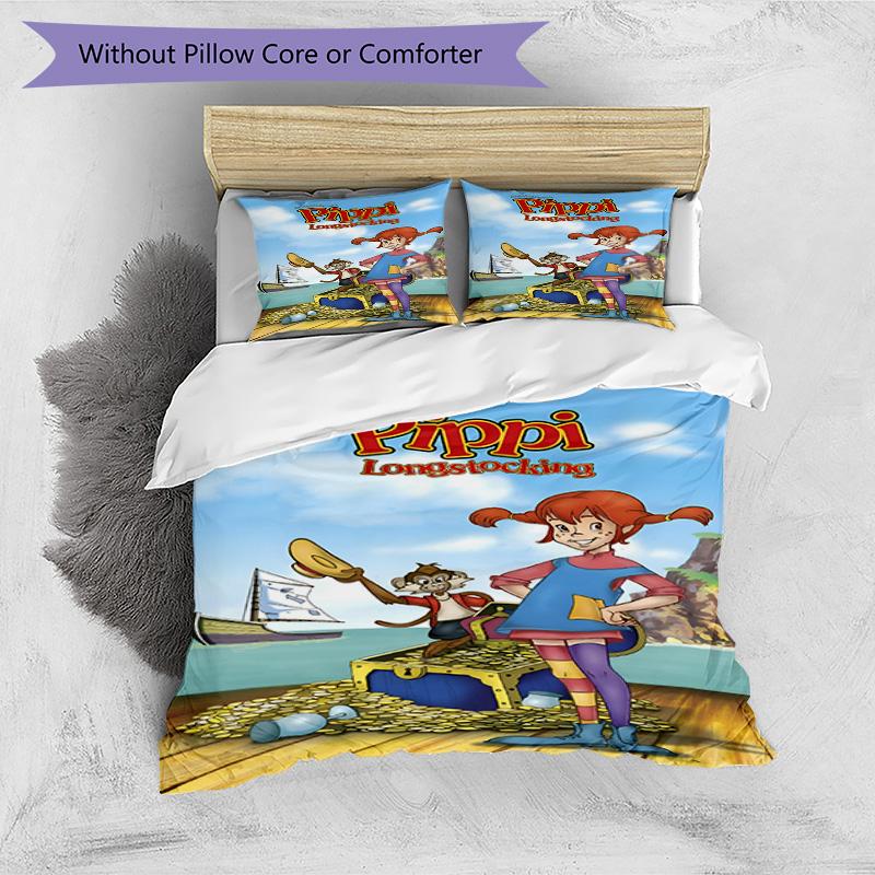 3pcs Duvet Cover Set (1*Duvet Cover + 2*Pillowcase, Without Core), Pippi Longstocking Print Bedding Set, Bedroom Decor, All‑Season, Birthday Gift