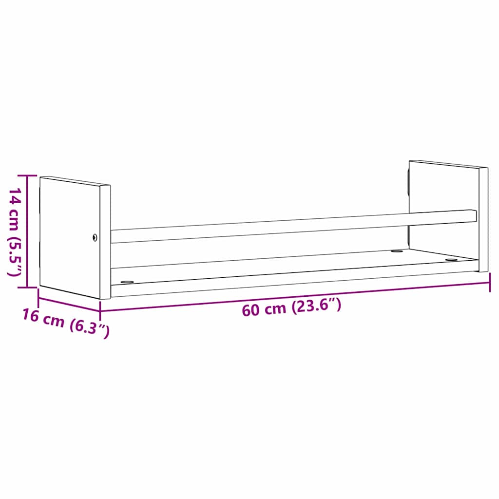 Wall Shelf 2 pcs Black Oak Effect 60 x 16 x 14 cm
