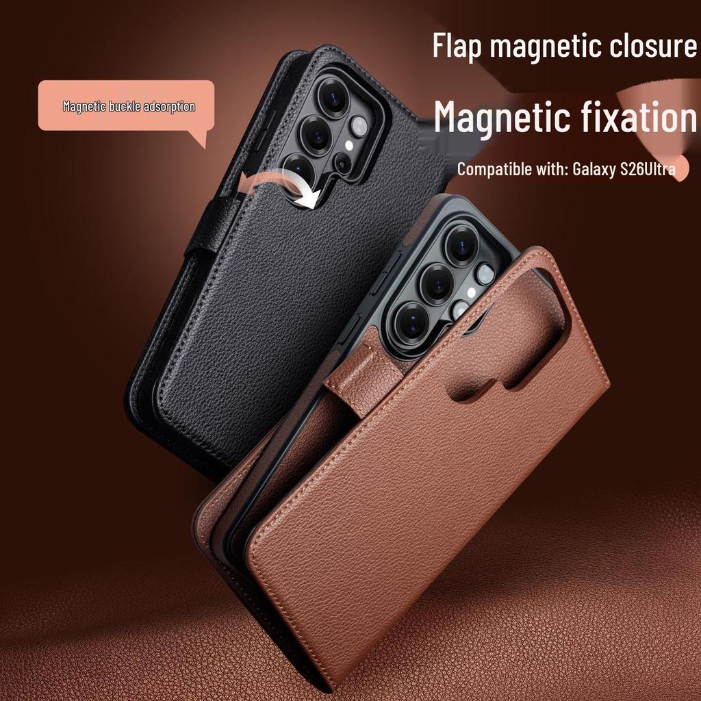 Магнитный чехол-книжка Qiali из натуральной кожи для Samsung Galaxy S26 Ultra, Защитный чехол из коровьей кожи