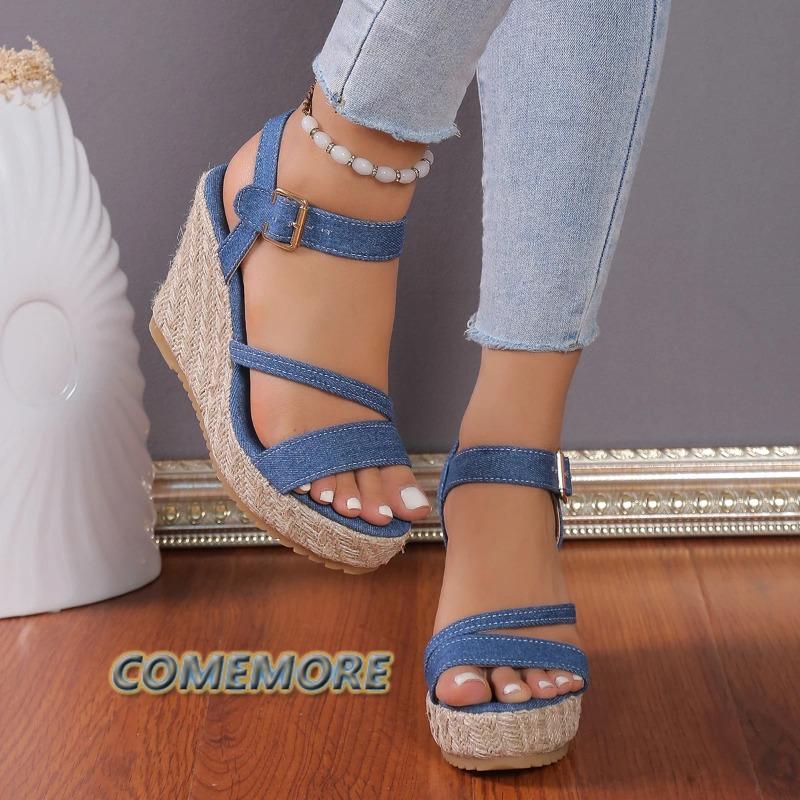 Shoes for Woman's 2024 New High Quality Buckle Strap Sandals Fashion Round Head Daily Women Solid Wedges Roman Designer Sandals