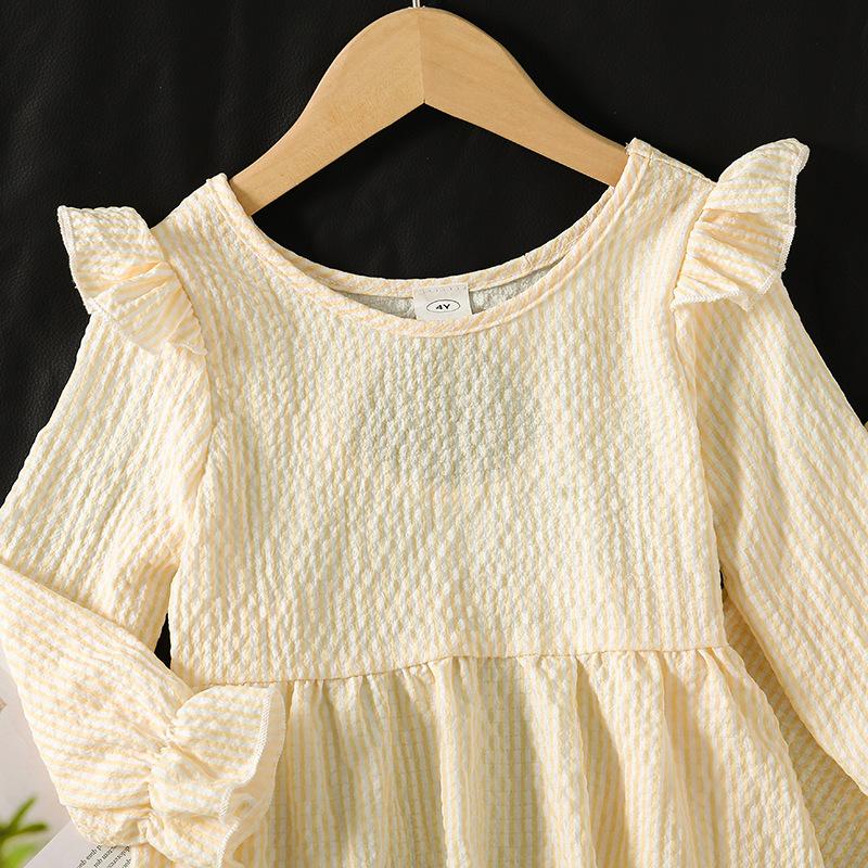 Girls' Princess Set: Fall Children's Striped Top with Bow, Two-Piece Set