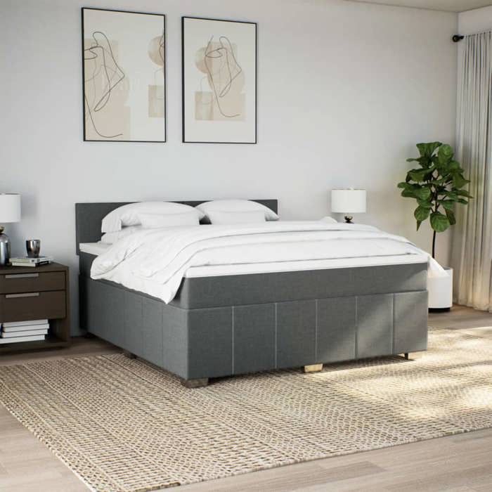 Maison Exclusive - Sommier à lattes de lit avec matelas Gris foncé 180x200cm Tissu