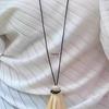 Handmade Raffia Straw Broom Tassel Necklace for Women - Simple Black Cord Fashion Accessory