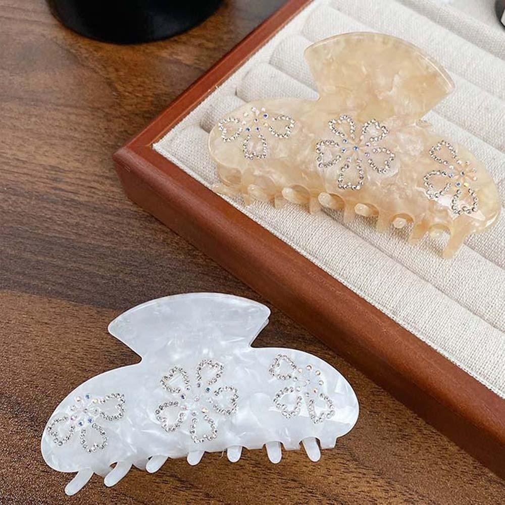 Korean Style Rhinestone-inlay Hair Claw Iridescent Acrylic Hair Claw Women Shark Clip Daily