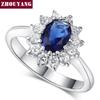 ZHOUYANG Принцесса Кейт Синий Камень Созданный Синий Кристалл Серебристый Цвет Свадебное Кольцо на Палец Кристальное Кольцо Украшение для Женщин ZYR076