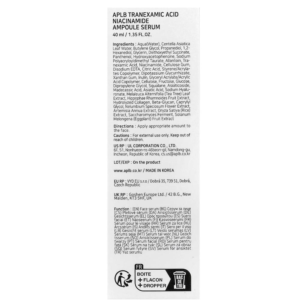 APLB, Tranexamic Acid Niacinamide Ampoule Serum, 40ml (1.35 fl oz)