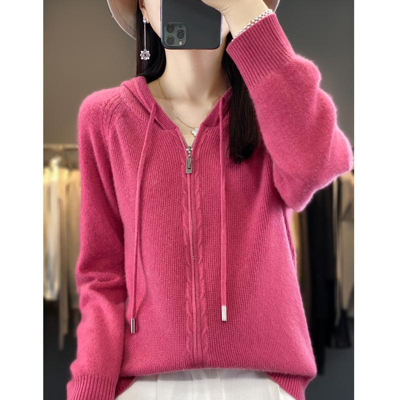 Women S Hooded Zip Up Knit Cardigan Thick Short Coat