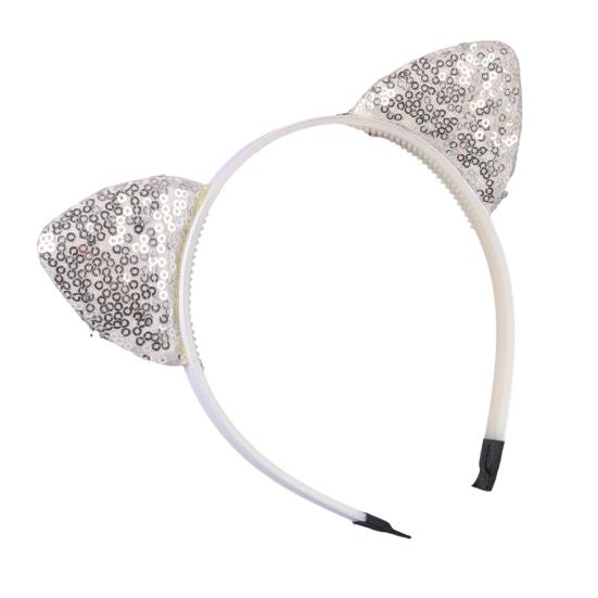 Girl Headband Sparkling Sequins Three-Dimensional Cat Ear Shape Painless Wearing Arc Hair Hoop Kids Daily Party Hair Accessory