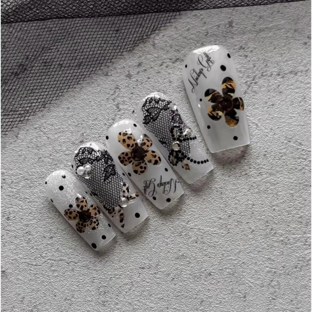 Flower Bow 5D Embossed Nail Stickers Hollow Black Lace Self-Adhesive Nails Manicure DIY